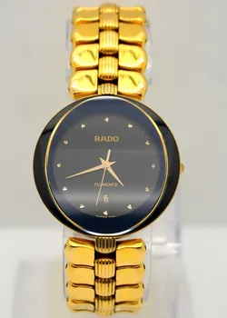 RADO Florence 152.3694.2 Gold Black Dial Date Unisex Watch SS Gold Colored Band