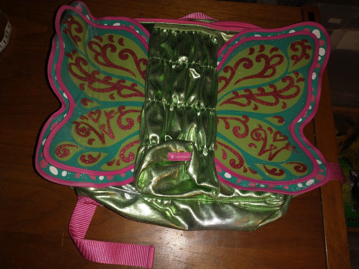 American Girl Wellie Wisher Flutter Wings Butterfly Backpack Green Pink Holder
Doll carrier