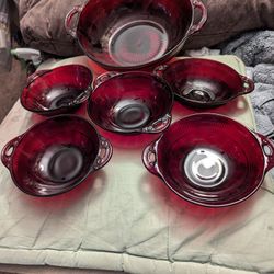 Vintage Anchor Hocking Ruby Red Bowl Set