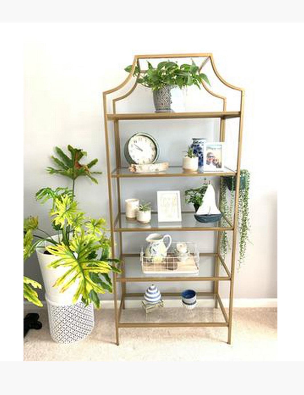 71" Nola 5 Shelf Etagere Bookcase, Gold Finish, New in Box