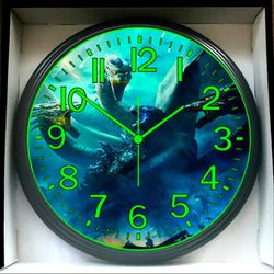 Godzilla King Ghidorah  Game Room Glow In The Dark Wall Clock New!