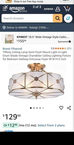Tiffany Ceiling Lamp Semi-Flush Mount Light 4-Light Drum Shade, Chandelier, W18 x H12 in