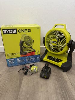 RYOBI ONE+ 18V Cordless 7-1/2 in. Bucket Top Misting Fan Kit with Compact Battery and Charger