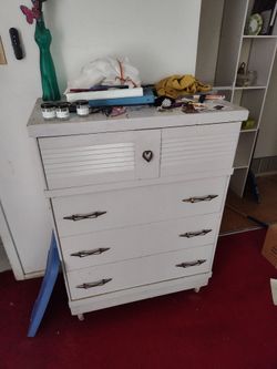 White Wood Dresser with Brass Handles