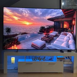 75 inch tv with desk and all decorations added