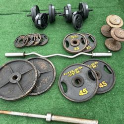All For $350-OBO /Barbell,Bench,Curl Bar , 250lbs Plates , Set Of Adjustable Dumbbell ,clamps