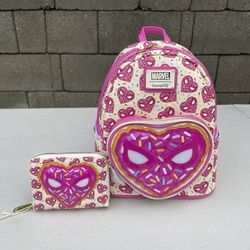Marvel Loungefly Spider-Man Pink Faux Leather Backpack & Wallet Set