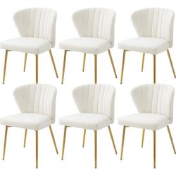 Upholstered Dining Chairs Set of 6, Velvet Dining Chair with Golden Metal Legs, Mid Century Modern Dining Chairs for Dining Room, Kitchen, Living Room