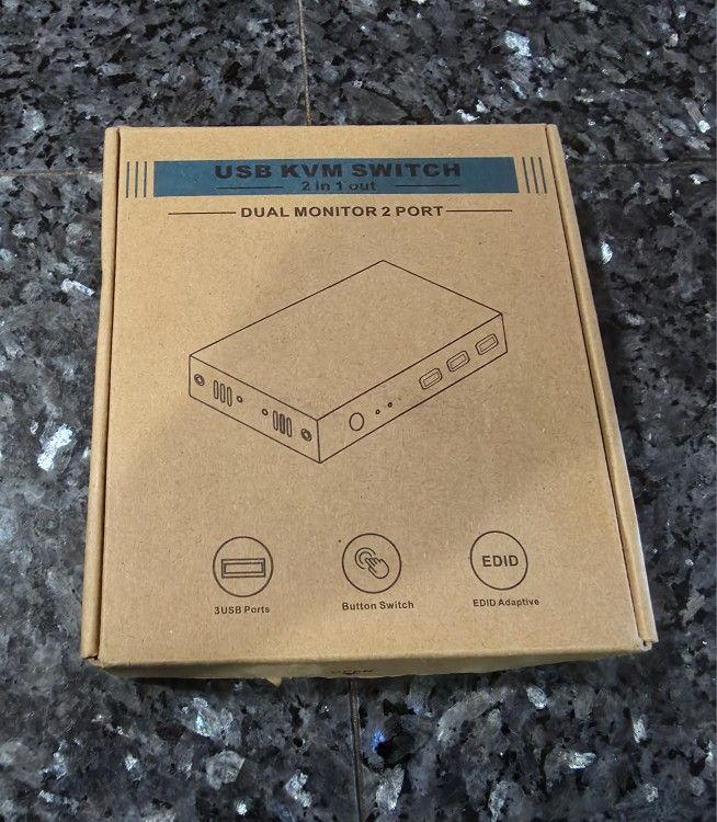 USB KVM Switch Dual Monitor 2 Port, 2-In-1-Out with 3 USB Ports and Button Switch