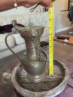Antique Pewter Pitcher with Chain
