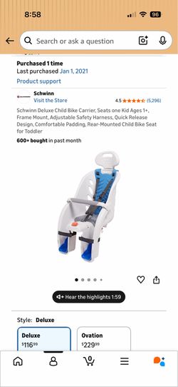 Schwinn Delux Child Bike Seat