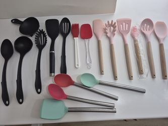 Cooking Kitchen Spoons Utensils Black Pink Red Plastic Silicone 