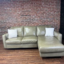 Delivery Available leatrher gray green sectional sofa couch