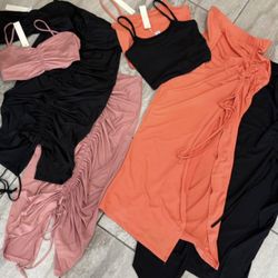 $12 Each Set - Sets /crop Top & Rushed Midi Bodycon Skirt 