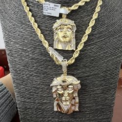 10k Gold Real Diamond Jesus Pendant And Solid Rope Chain Combo Deal For A Good Price!!
