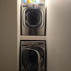 LG 4.5 & 7.4 Cu. Ft Stackable Smart Washer & Vented Gas Steam Dryer Graphite Steel