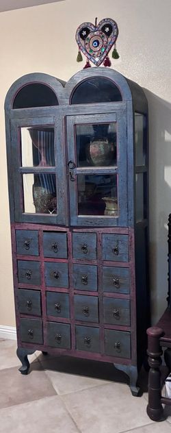 Rustic 16-Drawer Storage Cabinet
