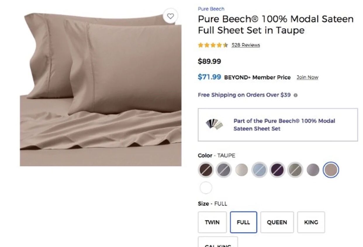 Pure Beech Modal Sateen Full Sheet Taupe Comforter