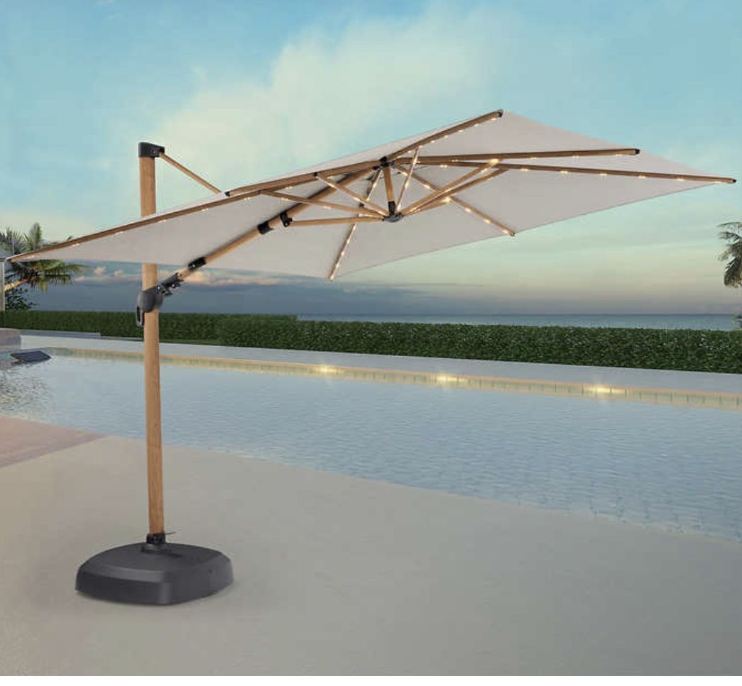 ProShade 10ft Square LED Wood-Look Cantilever Umbrella with Rolling Base