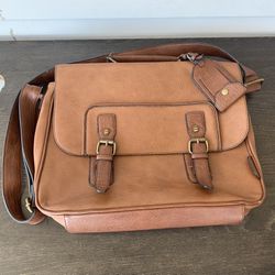 Aldo Cognac Leather Laptop Messenger Bag