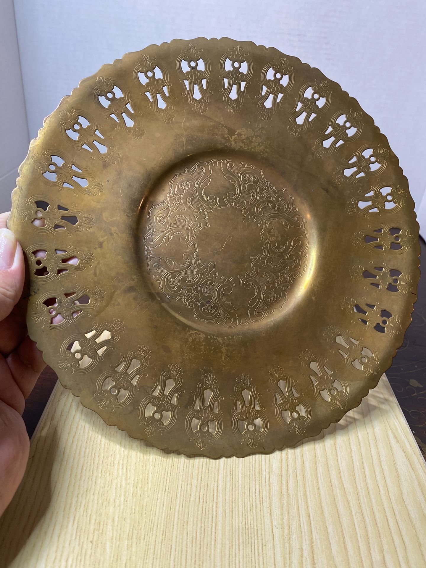 Vintage Brass Golden Bronze Perforated Design Plate