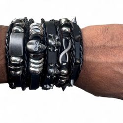 Y2K 2000s Black Leather Skull Bracelet (Set of 5) Brand new, no tag