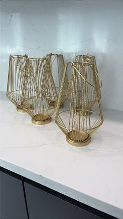 Gold Metal Large Candle Holder Lanterns For Cozy Party Decor. Good For Pillar Candles