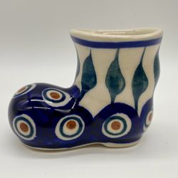 Boleslawiec Polish Pottery Christmas Peacock Boot Ornament
