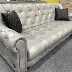 Silver leather living room sofa set sleeper 3pc Delivery and Financing Available