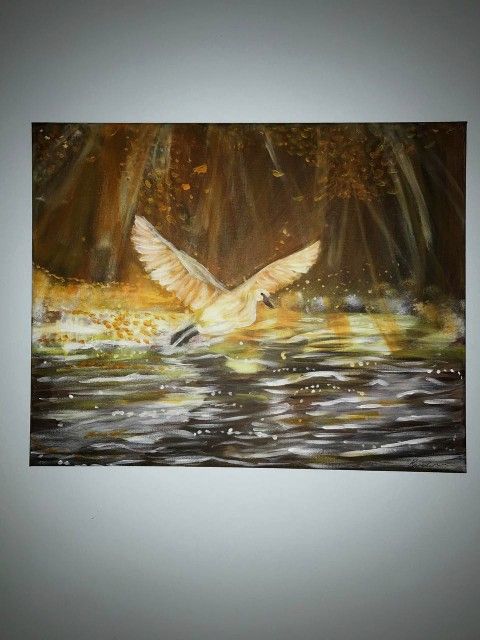 Painting"Swan under golden rays"