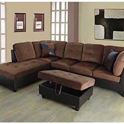 Chocolate Microfiber Sectional Couch And Ottoman