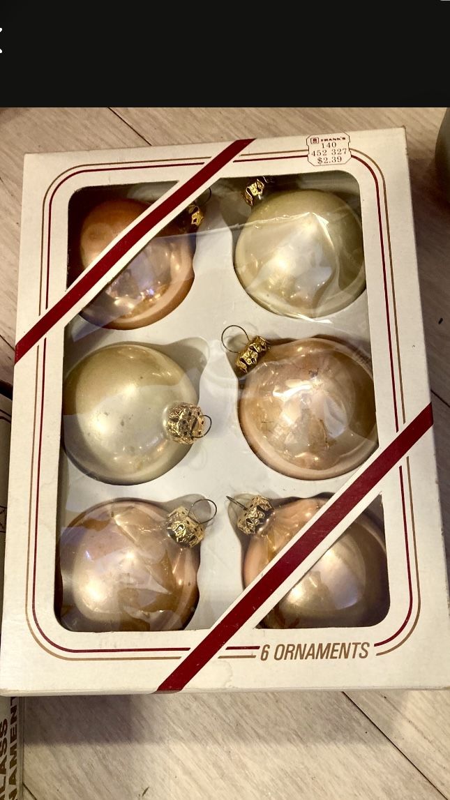 Vintage Gold Rose Gold Glass Ornament 6 Pack