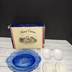 Avon Mount Vernon George and Martha Washington Cobalt Blue Oval Plate Soap Box