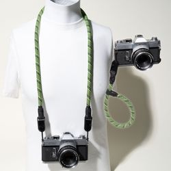 Camera Neck Strap for DSLR Mirrorless, Lime Green Black Rope Neck + Wrist Set