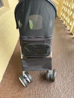 Pet Dog Stroller Foldable Carrier Strolling Cart for Small Dog Cat W/Storage Basket & Cup Holder, Black