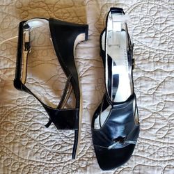 Black leather Phoebe kitten heel sandals with buckle and strap #glamour #partyshoes