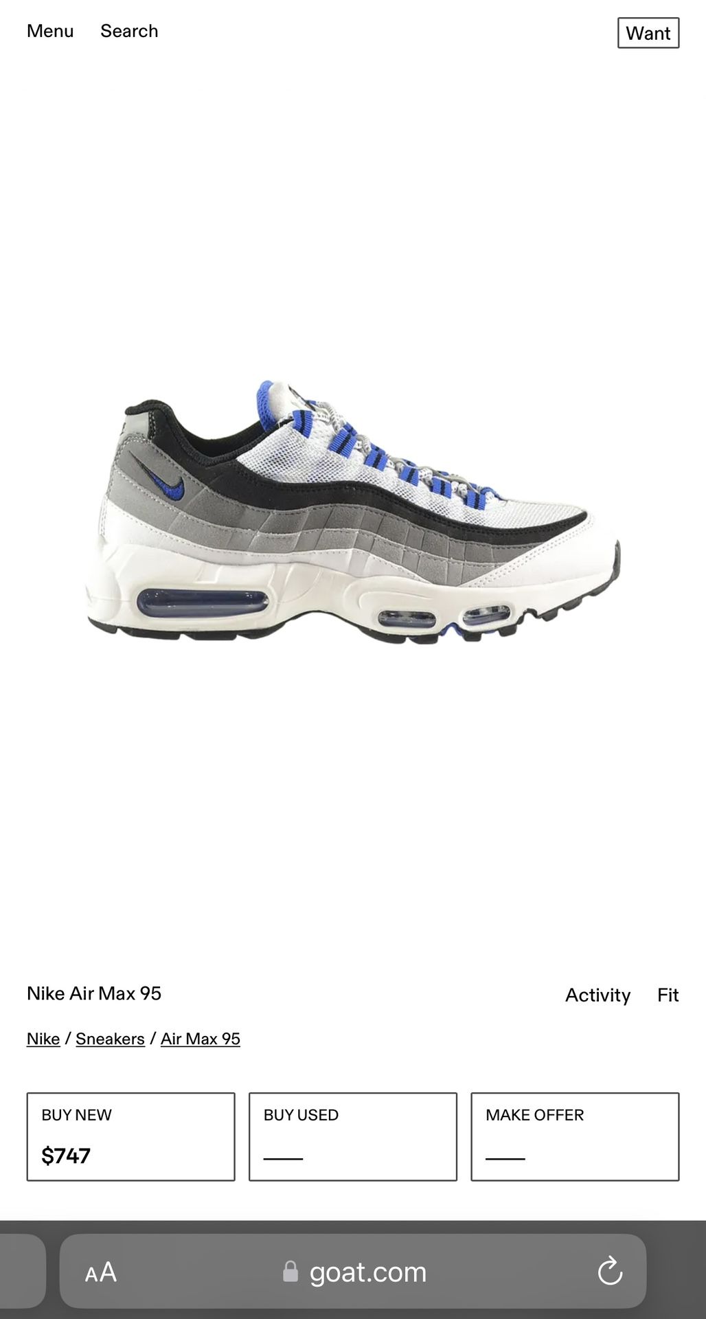 Nike Air Max 95 White Hyper Cobalt Blue Shoes Sneakers