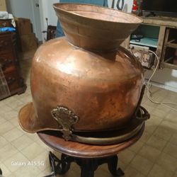 Antique  Victorian or Edwardian era Solid Copper Coal Scuttle w/ Original Brass  Patina Handles 