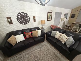 Dark Brown Leather Sofa and Loveseat Set