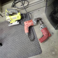 Ryobi Jigsaw And 2X  Milwaukee Magnum Drills