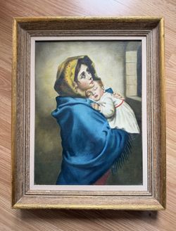Vintage Mid-Century Italian Oil Painting Madonna & Child After Ferruzzi Framed