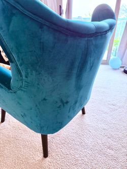 Teal Velvet Accent Chair with Wood Legs
