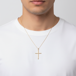 14K Yellow Gold Tube Cross Pendant