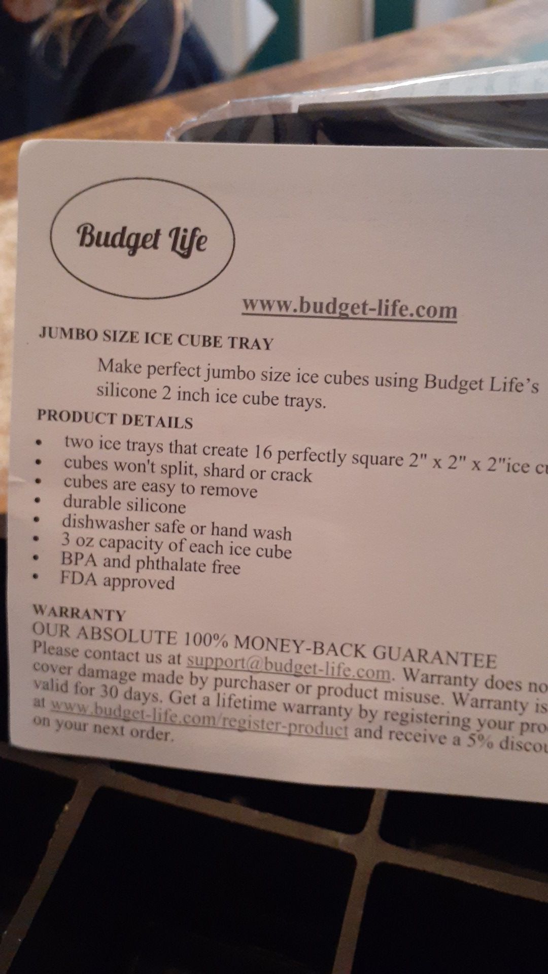 Jumbo size ice tray- Budget Lifes silicone 2 inch ice cube trays