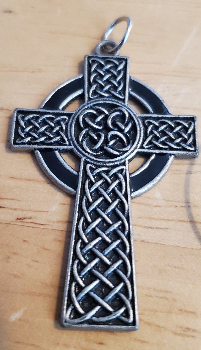 Vintage Set. Celtic Cross Pendant And Earrings With Hoop/4 Balls Hanging