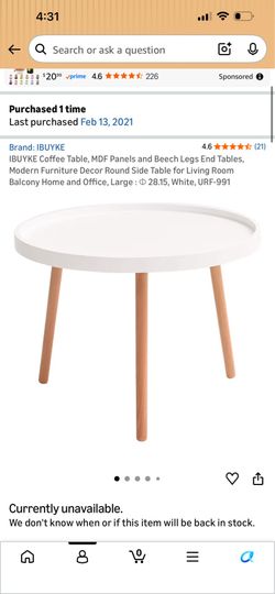 IBUYKE Coffee Table, MDF Panels and Beech Legs End Tables, Modern Furniture Decor Round Side Table for Living Room Balcony Home and Office, Large : Φ 
