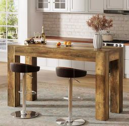 RY0352 63" Long Bar Table, Rectangular Counter Height Pub Table with Sturdy Legs