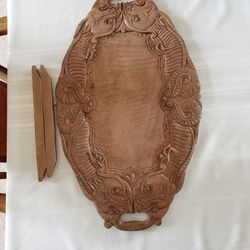 Vintage Hand Carved In India Wood Serving Tray.