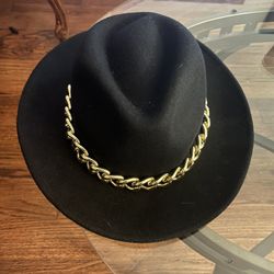 ALDO Black Gold Chain Wool Fedora Hat S/M