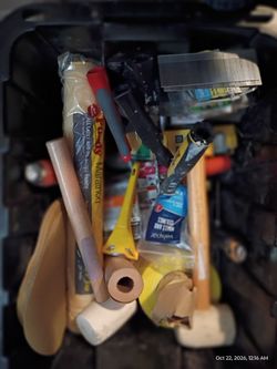 Box of trowels and other tile and wall equipment